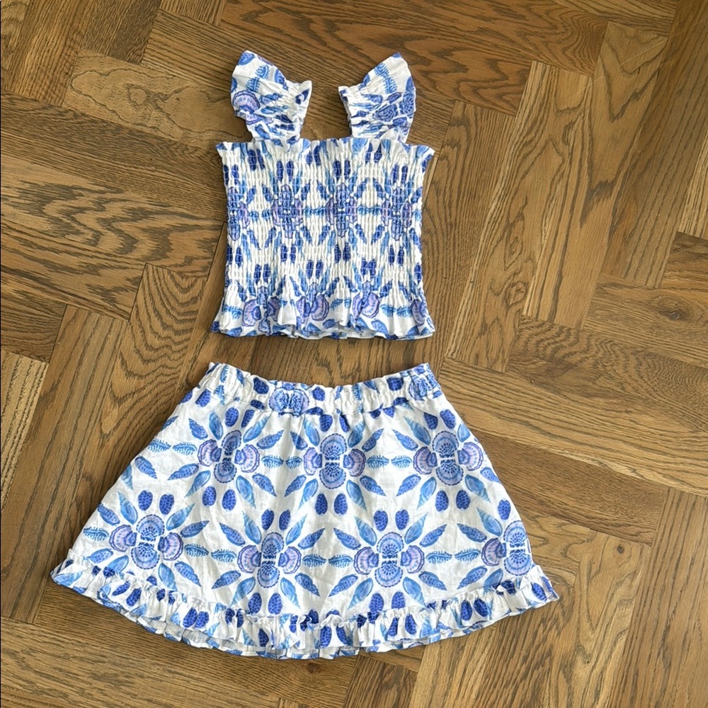 Hill House Blue and White Girls Paz Skirt Set